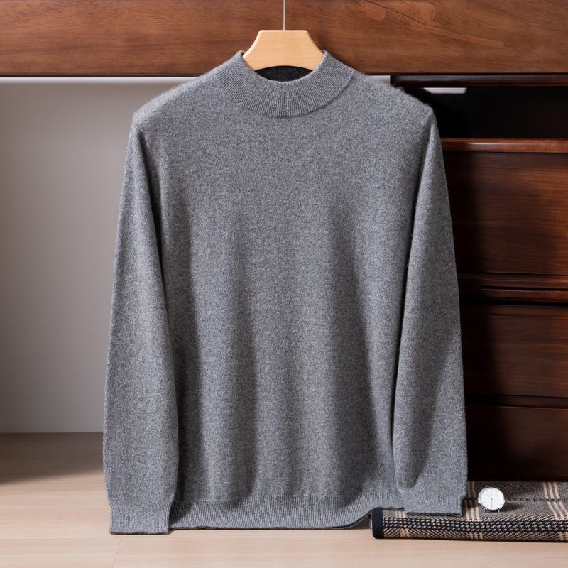 Floral Yarn High-End Gray 100% Pure Cashmere Sweater Men's Half-Turtleneck Sweater Autumn and Winter Warm Inner Knit Base Layer Floral Yarn High-End Gray 100% Pure Cashmere Sweater Men's Half-Turtleneck Sweater Autumn and Winter Warm Inner Knit Base Layer