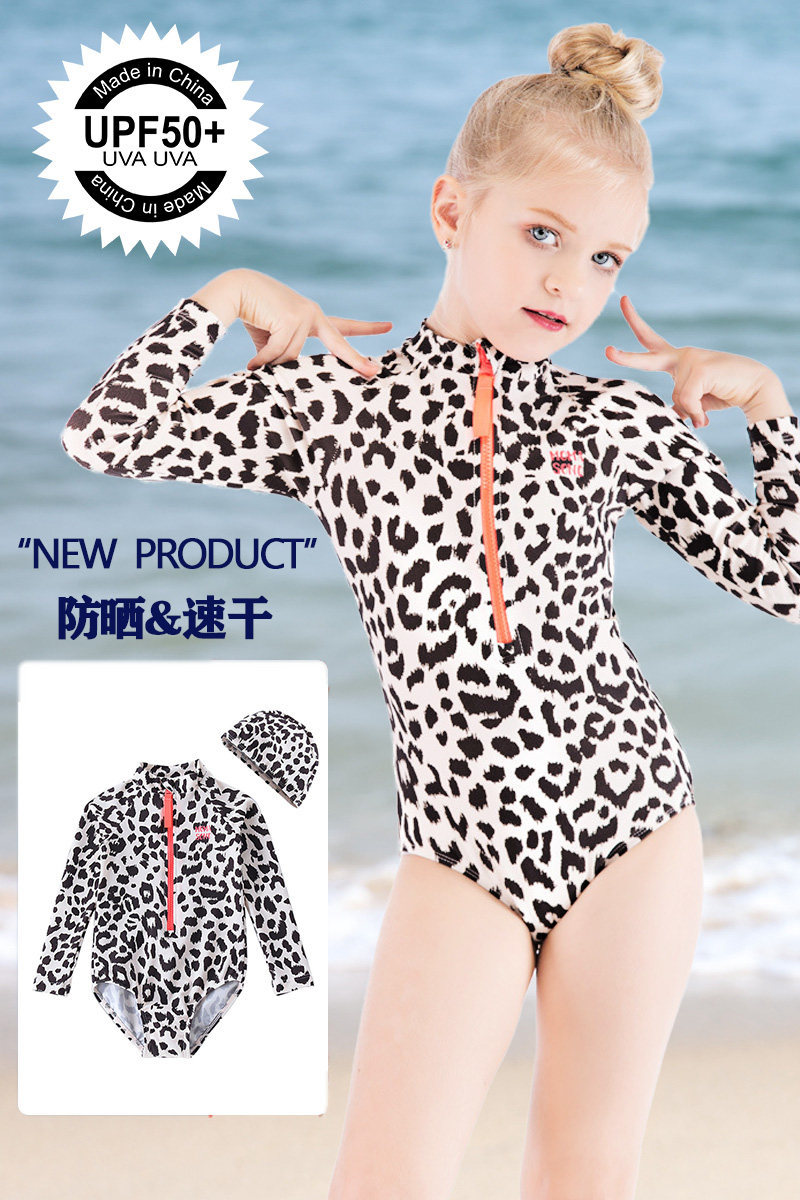 British children's swimsuit girls one-piece long sleeve sunscreen BAO WEN swimsuit girl Baby Baby Baby swimsuit