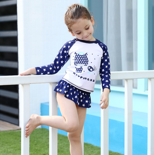 Swimsuit children's long-sleeved sunscreen split little girl baby swimsuit girls keep warm middle and big children hot spring diving suit