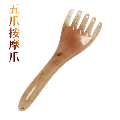 Head Five Teeth Pushback Massage Claw Resin Honeywax Head Therapy Comb Long Handle Massage Scraping Plate Shoulder Neck Back Scratching