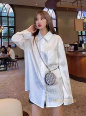 Рубашка мужская dior/迪奥 22ss 新款绸缎冰丝老满印花字母logo男长袖衬衫衬衣女 Dior/22SS