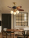 Cream-Colored French-Style Vintage Fan Lamp, Restaurant Wooden Leaf Ceiling Fan Lamp, Bedroom Living Room Variable Frequency Retro Wind Fan Lighting Fixture