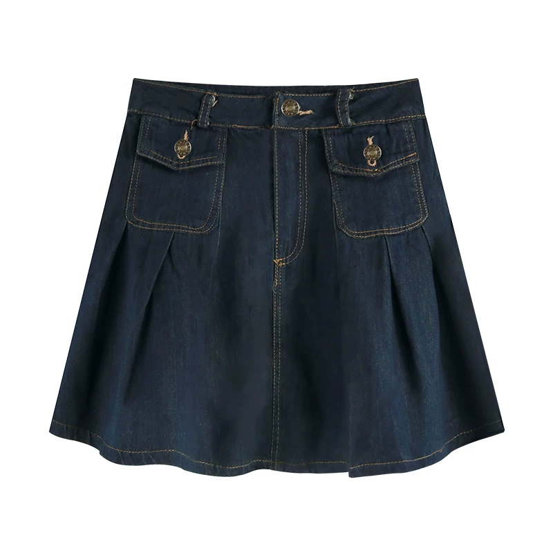Джинсовый комплект, куртка, летняя короткая универсальная pleated юбка с завышенной талией, корейский стиль