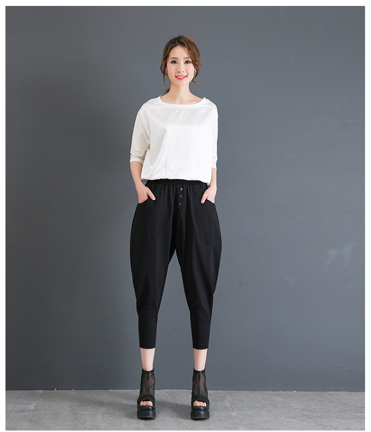 2019 xuân hè mới quần nữ thun co giãn eo lớn size rộng mỏng bảy quần chân quần hậu cung 9581 - Khởi động cắt trang phục mùa hè cho nữ