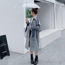  MAJE KARA spring and autumn 2021 new womens stitching windbreaker womens mid-length retro popular over-the-knee jacket