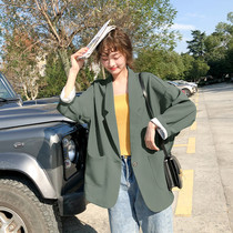  MAJE KARA spring and autumn 2021 new womens fashion loose green mid-length fried street small blazer