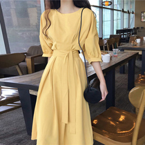  MAJE KARA summer long skirt female super fairy yellow forest 2021 new dress waist thin temperament skirt