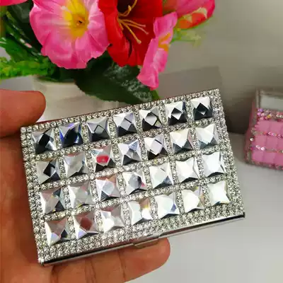 Fashion crystal diamond-encrusted rhinestone creative stainless steel men and women business card holder box can be customized