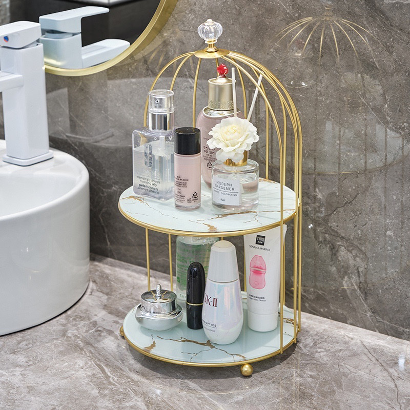 Desktop cosmetic storage box lipstick perfume rack wrought iron bird cage multi-layer ins dormitory powder room bathroom