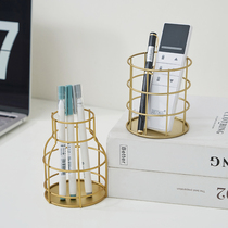 ins wind Nordic makeup bucket iron artifact makeup makeup tool living room storage tube large-capacity pen bucket