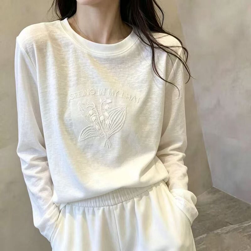 Embroidered Unique and Beautiful Top for Women, Early Autumn Thin 2026 New Korean Style, Very Pretty Inner Layer Base Shirt, Long-Sleeved T-Shirt Embroidered Unique and Beautiful Top for Women, Early Autumn Thin 2026 New Korean Style, Very Pretty Inner Layer Base Shirt, Long-Sleeved T-Shirt