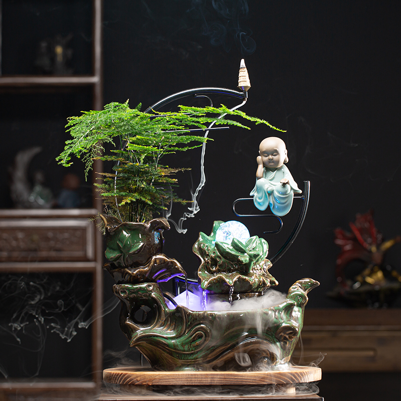 Cash Flowing Water Swing Piece Creative Lotus Fountain Cycle Humidifiers Ceramic Home Office Desktop Opening Gift
