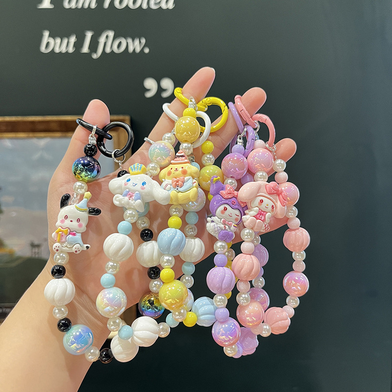 Creative Cartoon Sanrio Beaded Phone Chain Wristlet Bracelet Blind Box Keychain Bracelet