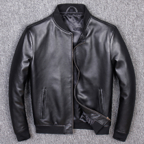 2021 Haining special price sheepskin slim leather leather jacket mens leather jacket youth short fashion personality baseball uniform