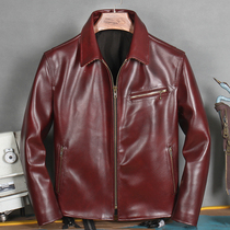 Ultra-type Japanese vintage retro genuine leather clothing for mens locomotive leather clothing for short-turned-in-head cow leather leather jacket