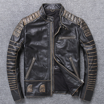 New Harley vintage leather heavy-weight motorcycle jacket mens head layer thick cowhide vertical mens short slim coat