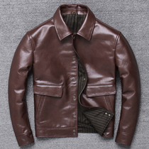 American casual bright wax-sensed head skin leather leather locomotive leather jacket autumn and winter warm coat