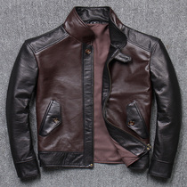 Emotional sales~2022 new fur coat male sheep skin short - liver leather jacket coloured splicing design