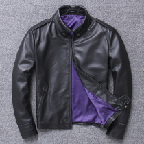 Spring and autumn new Haining leather leather men mens sheep slim slim lapel casual business leather jacket leather jacket