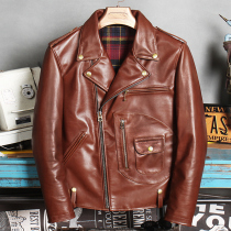 Mens dermis fur coat Amei click Antique Oil Wax Marpi Jacket Fashion Handsome Gas Locomotive Leather Jacket Skew Zip