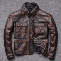Factory specially picks up the AMBA head coat leather fur coat men locomotive retro-made old leather jacket coat