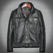 The first layer of cowhide leather leather clothing mens special autumn dad clothing short lapels large size middle-aged mens leather jacket jacket off season