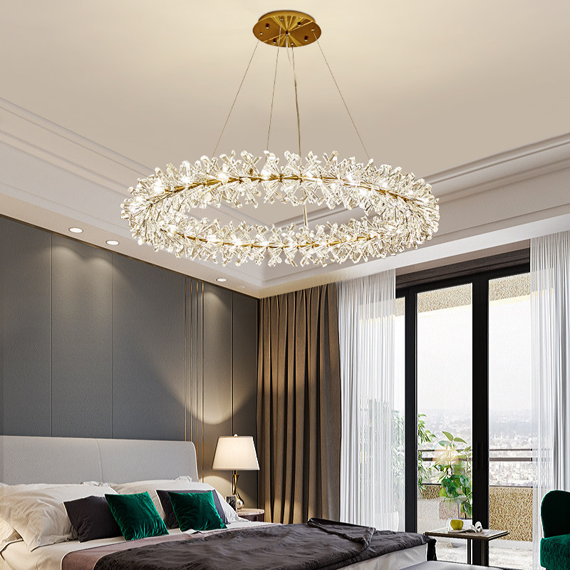 Modern light extravaganza Villa Living Room Cozy Romantic Flower Ring Princess Firefly Water Crystal Lamp Master Bedroom Room Chandelia