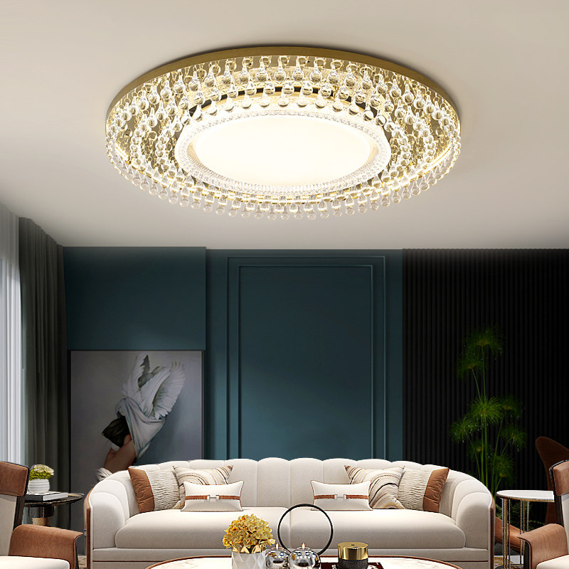 2021 New Living Room Round Light Luxury Headlight Atmospheric Household LED High-end Luxury Hall Crystal Ceiling Light