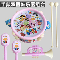 Childrens hand drum percussion instrument baby double-sided drumming baby toy drum beating drum 0-1-3-6 years old
