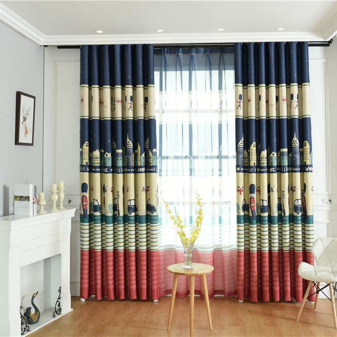 Thickened shade cloth curtains full shading hook type cartoon Nordic minimalist boy bedroom children's room finished bay window