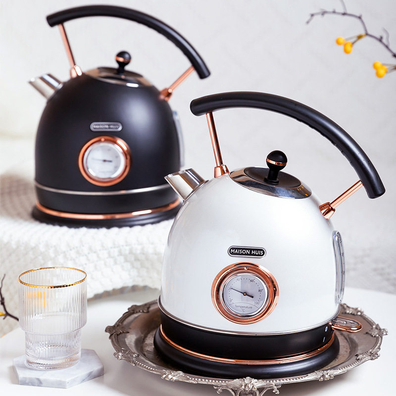 European retro - electric kettle stainless steel belt thermometer automatic power - off household high color value burning kettle 1 8L