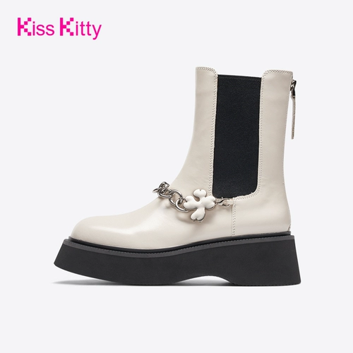 [Рекомендация Naiwan] KISS KIST KITTY SHORT BOOTS Женские весенние и осенние ботинки толстые нижние ботинки Chelsea Chain Chain Sigarette Boots