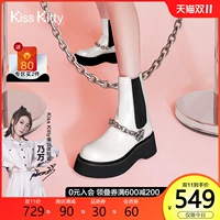 [Рекомендация Naiwan] KISS KIST KITTY SHORT BOOTS Женские весенние и осенние ботинки толстые нижние ботинки Chelsea Chain Chain Sigarette Boots