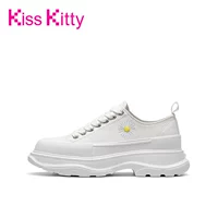 Kiss Kitty Новинка 2020 года, парусиновая обувь на платформе White Daisy, женские туфли на толстой подошве, удлиняющие туфли на шнуровке