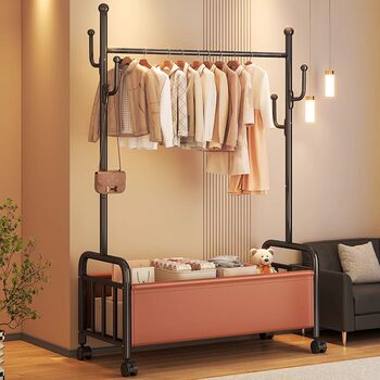 Clothes Rack Floor-Standing Bedroom Clothes Hanger Home Indoor Simple Movable Multi-Functional Dormitory Storage Clothes Rack