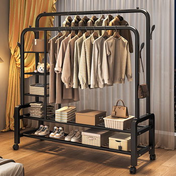 Floor-Standing Clothes Rack for Bedroom, Movable Clothes Hanger, Household Indoor Multifunctional Clothes Storage Rack, Storage Coat Rack
