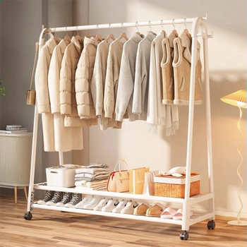 Clothes Rack Floor-Standing Indoor Room Clothes Rack Movable Clothes Drying Rack Home Bedroom Clothes Storage Rack