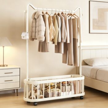 Floor-Standing Clothes Rack for Bedroom, Household Mobile Clothes Drying Rack, Simple and Luxurious Coat Rack, Room Clothes Hanging Rack