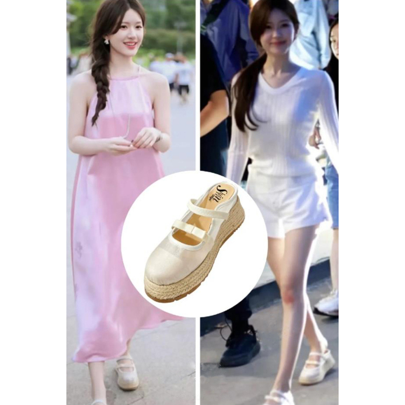 Zhao Lusi & Xu Yan's Same Style Shanren Casual Closed-Toe Slippers for Women, New Sandals for Outdoor Wear, Mesh Thick-Soled Platform Shoes