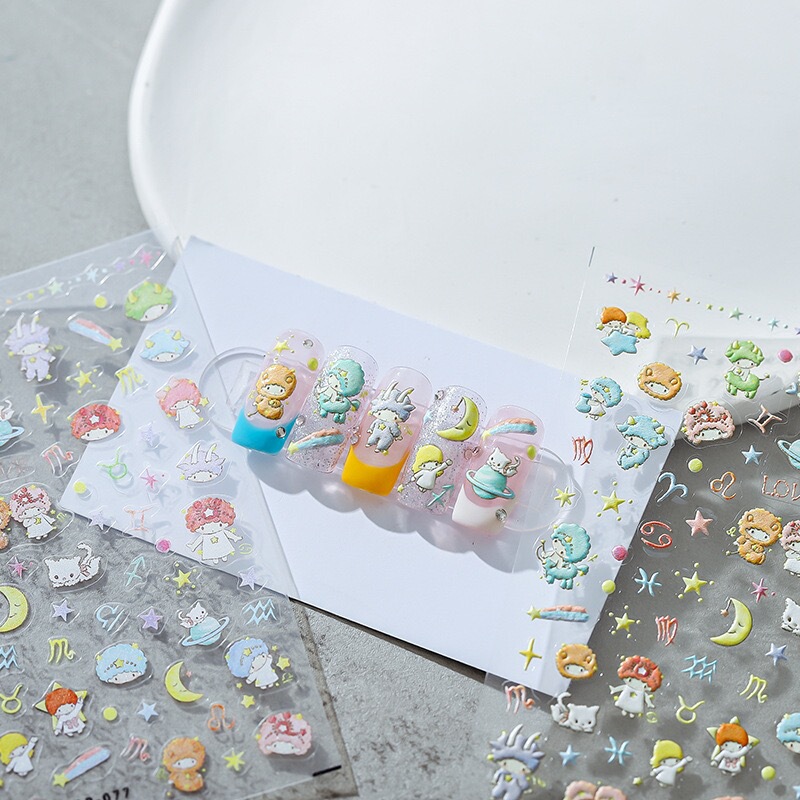Cute Gemini Boys and Girls Twelve Zodiac Signs Ultra-Thin Adhesive Nail Stickers Nail Phone Planner Decoration Stickers