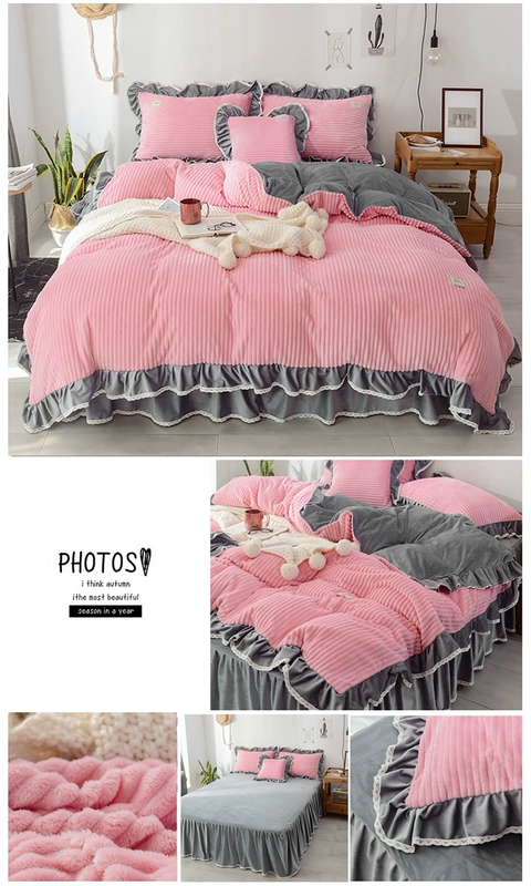 Bunny gia đình bốn nhung san hô dày nhung chăn nhung chúa 1.8m gió mùa đông kỳ diệu giường pha lê nhung hai mặt - Bộ đồ giường bốn mảnh