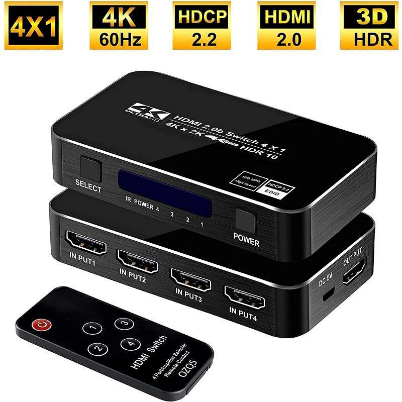 HDMI2 0 switcher Four-in-one-out automatic switching monitor Audio distributor converter HDCP2 2