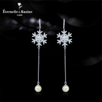France Eternelle jewelry sterling silver womens long tassel super fairy drop earrings fashion snowflake shape earrings