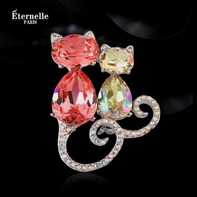 French Eternele Austrian Crystal Fashion Brooch Cat Brooch Accessory Sweet Pin Scarf Buckle