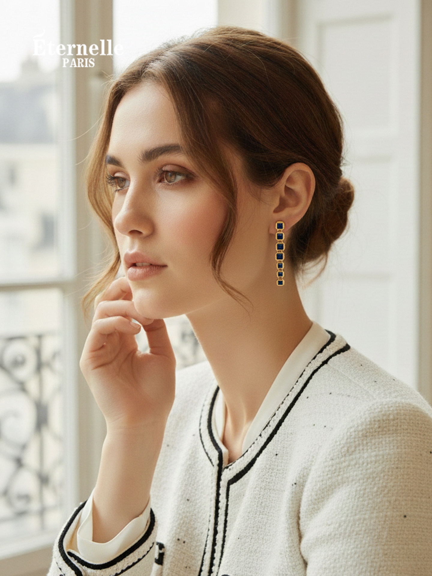 Eternelle French Eternal Blue Overture Earrings Long Tassel Design High-End Exquisite Earrings