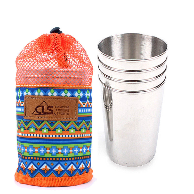 Outdoor Large Size Cup Camping 304 Stainless Steel 4 Pieces Cup Picnic Beer Cups Office 350ML Coffee Cup