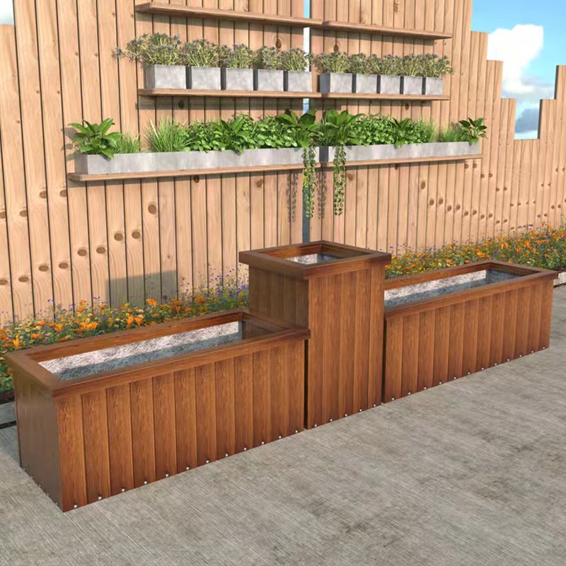 Anti-corrosion wood flower box rectangular carbonized large solid wood flower pot balcony outdoor planting box garden planting box flower trough