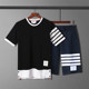 Tb suits mens and women's fashion brand pure cotton short-sleeved shorts color-blocks shorts casual sports summer high version