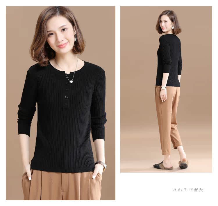 Tháng 9 Momo 2019 thu đông mùa thu mới của phụ nữ áo len mỏng Áo len dệt kim đáy quần nữ phiên bản hàn quốc ao len nu