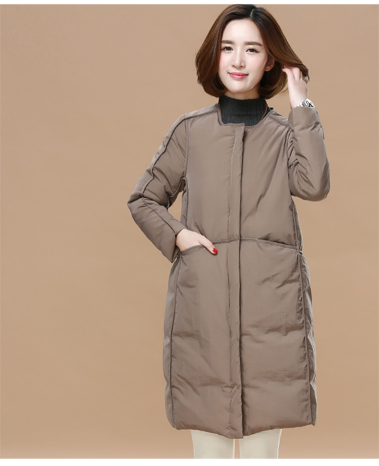 Tháng 9 Momo 2018 mùa thu và mùa đông mới cho phụ nữ cổ tròn retro cotton lỏng của phụ nữ áo dài cotton giản dị của Hàn Quốc áo phao mùa đông nữ